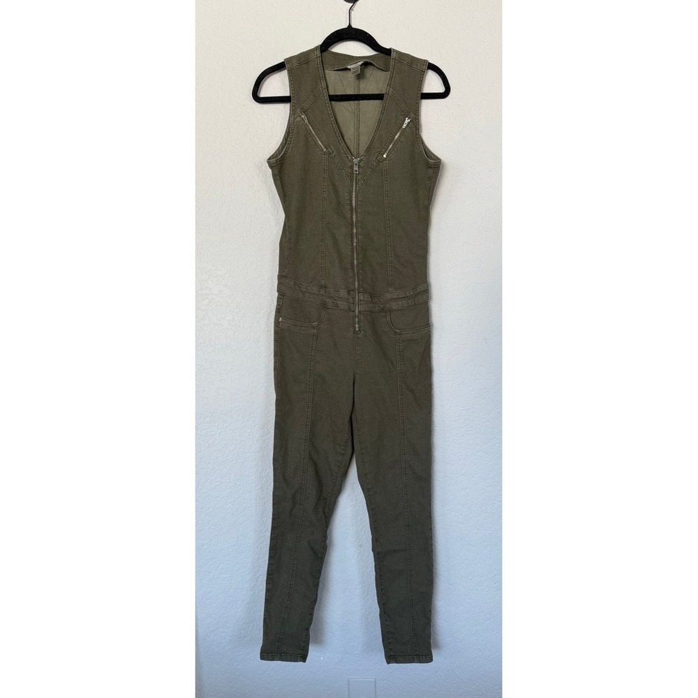 Guess Olive Green Sleeveless Jumpsuit Full Zip Front Utility Romper Medium